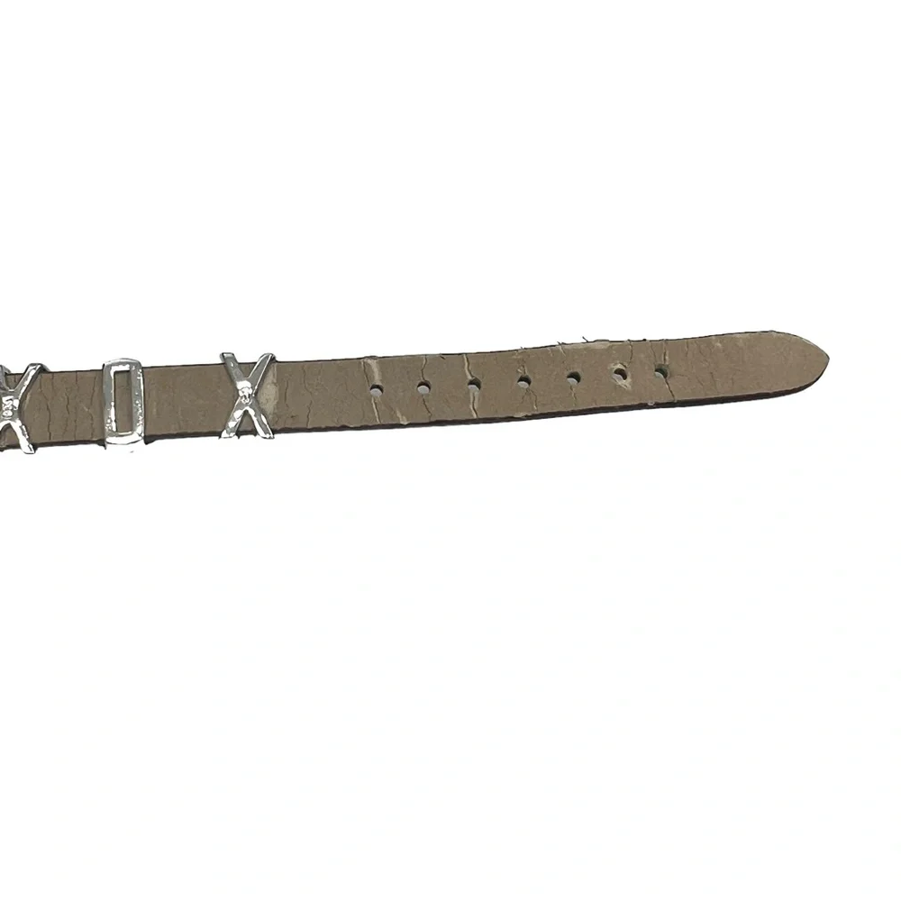 STERLING & CRYSTAL “XOX” SLIDERS ON BROWN BUCKLE BRACELET
